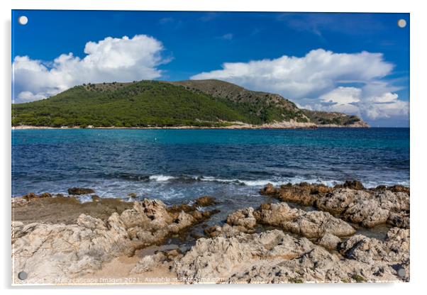 Cala Agulla bay and mountain Es Telégraf in Majorc Acrylic by MallorcaScape Images