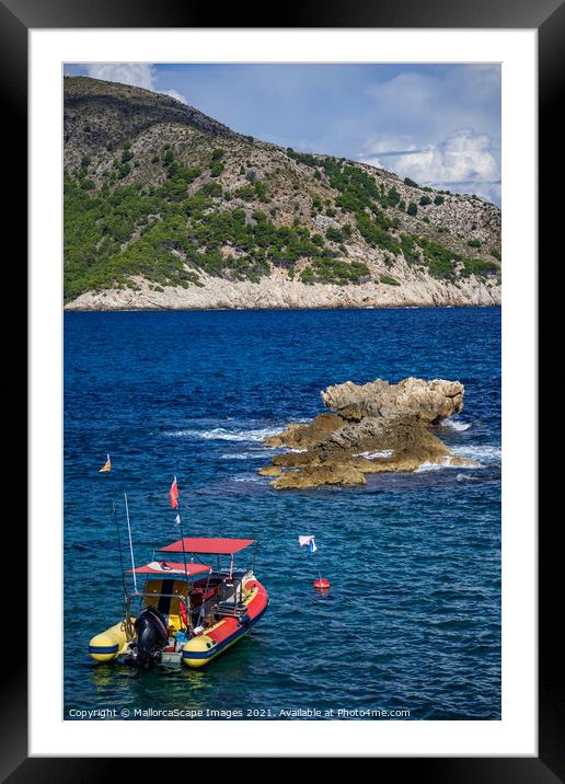 rigid-hulled inflatable boat in Cala Agulla bay in Framed Mounted Print by MallorcaScape Images