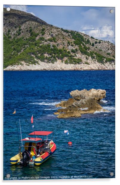 rigid-hulled inflatable boat in Cala Agulla bay in Acrylic by MallorcaScape Images