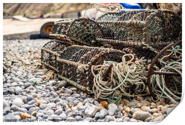 Crab pots and lobster traps, North Norfolk coast Print by Chris Yaxley