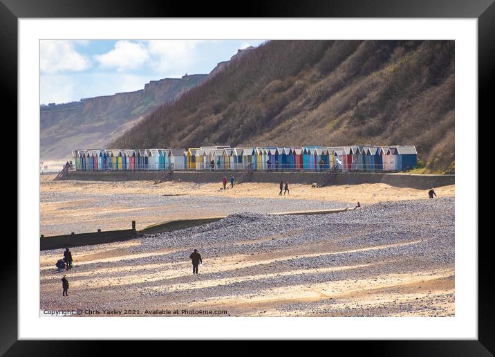 Colorful beach huts on the promenade, North Norfolk coast Framed Mounted Print by Chris Yaxley