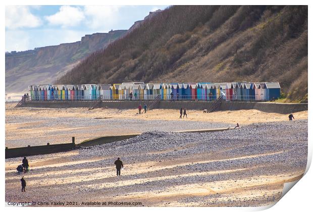Colorful beach huts on the promenade, North Norfolk coast Print by Chris Yaxley