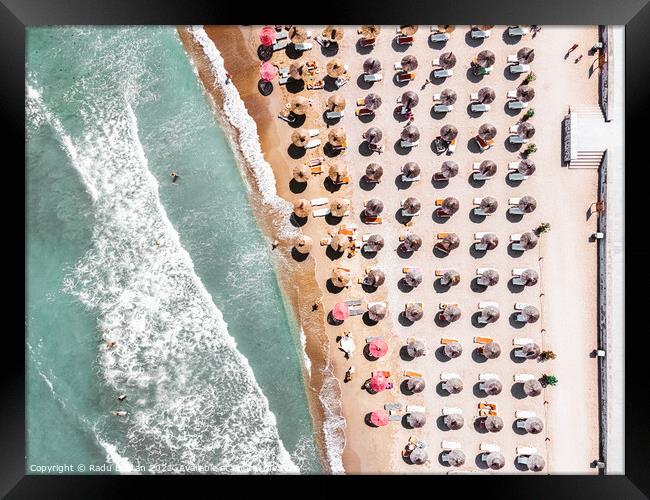 Ocean Print, Beach Umbrellas Print Framed Print by Radu Bercan