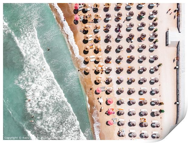 Ocean Print, Beach Umbrellas Print Print by Radu Bercan