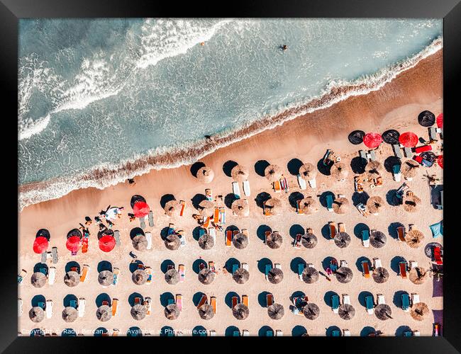 People On Beach, Aerial Beach Photography Framed Print by Radu Bercan