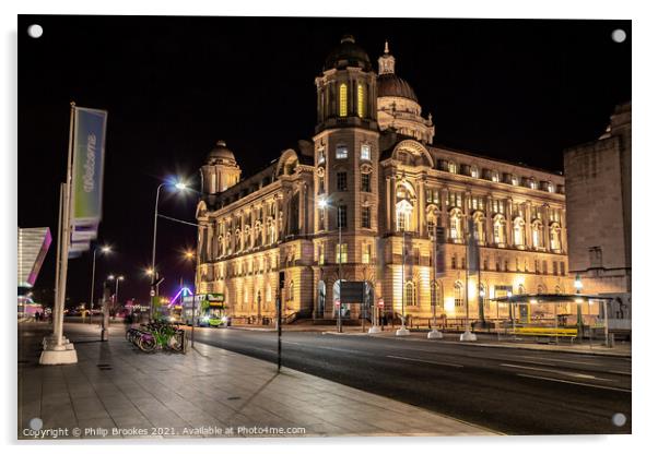 Port of Liverpool Building at Night Acrylic by Philip Brookes