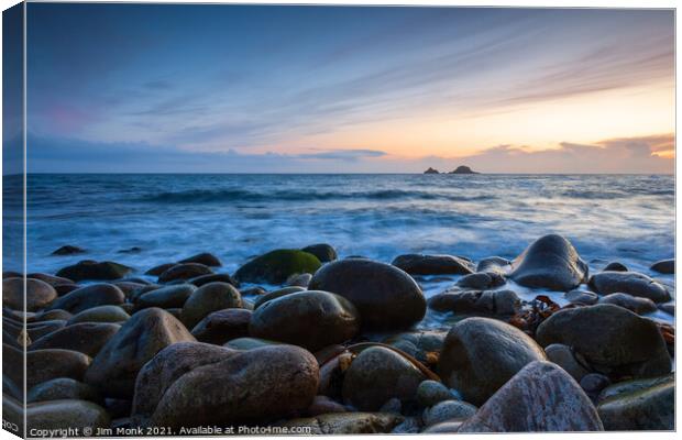 Porth Nanven Sunset, Cornwall Canvas Print by Jim Monk