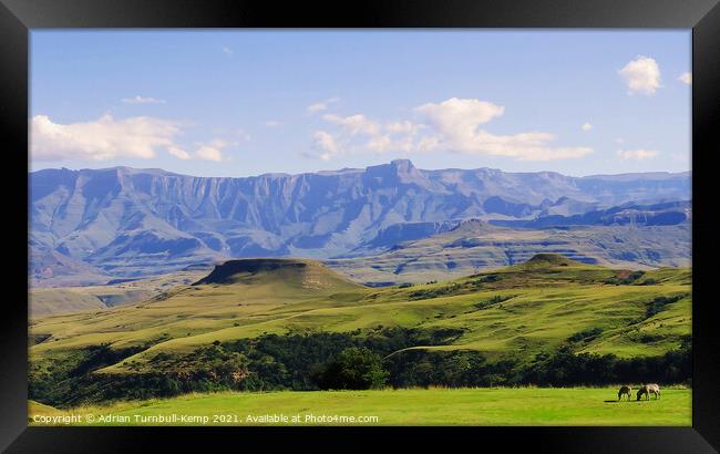 Amphitheatre and foothills, Northern Drakensberg, Kwazulu Natal Framed Print by Adrian Turnbull-Kemp