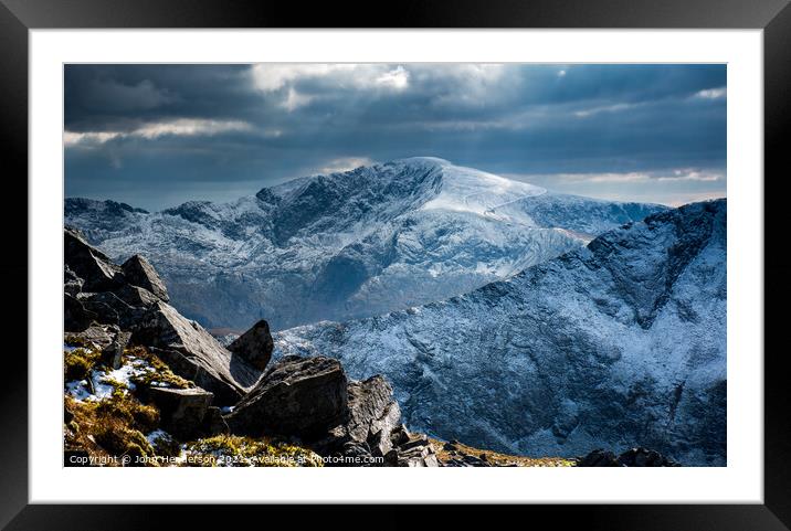Snowdon winter. Framed Mounted Print by John Henderson