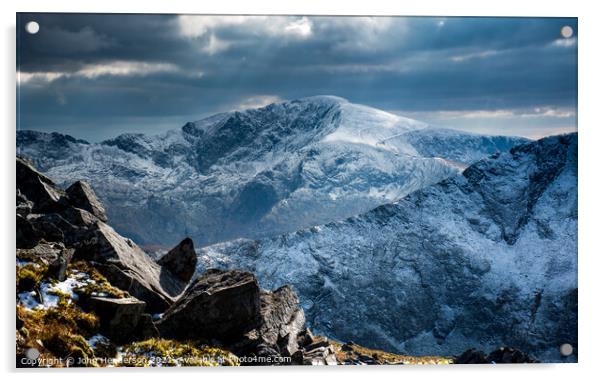 Snowdon winter. Acrylic by John Henderson