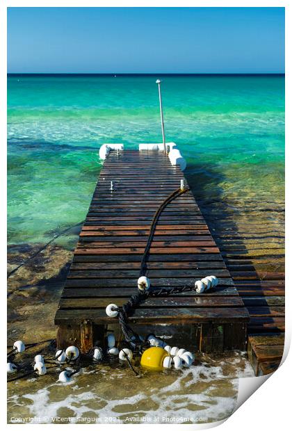 Pier and yellow buoy Print by Vicente Sargues