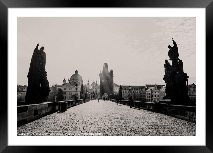 Charles bridge during sunrise in Prague Framed Mounted Print by Maria Vonotna