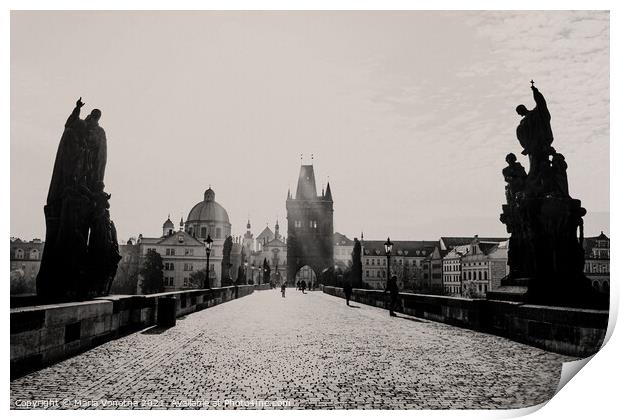 Charles bridge during sunrise in Prague Print by Maria Vonotna