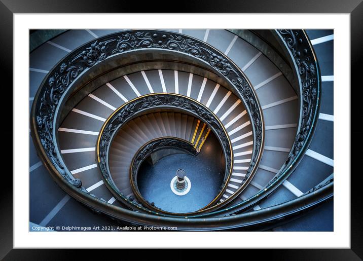 Vatican Bramante spiral staircase Framed Mounted Print by Delphimages Art