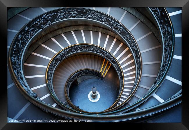 Vatican Bramante spiral staircase Framed Print by Delphimages Art
