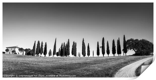 Tuscan panorama black and white, Tuscany Print by Delphimages Art