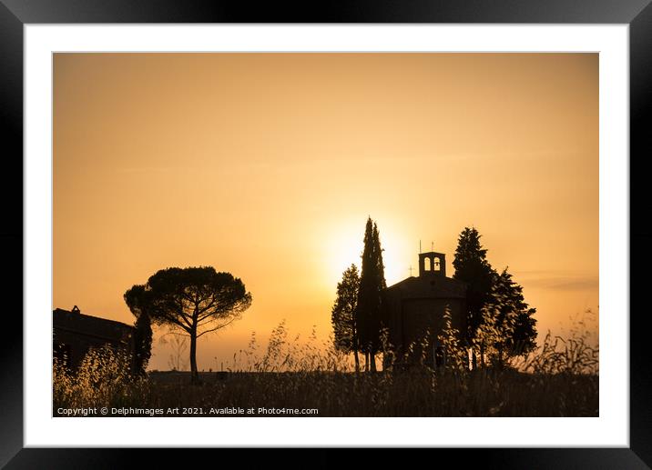 Tuscany Italy. Vitaleta Chapel at sunset Framed Mounted Print by Delphimages Art
