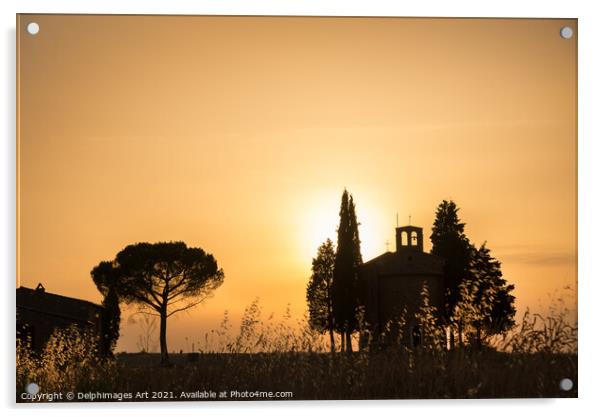 Tuscany Italy. Vitaleta Chapel at sunset Acrylic by Delphimages Art