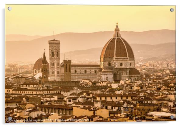 Aerial view of Florence at sunset with the Duomo Acrylic by Delphimages Art