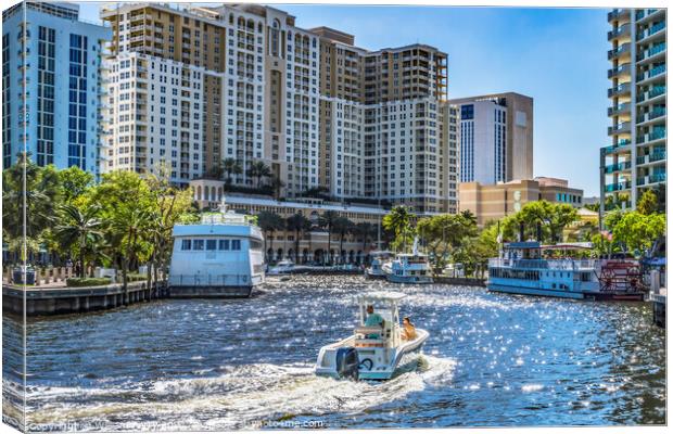 Boats Buildings Canal Fort Lauderdale Florida Canvas Print by William Perry