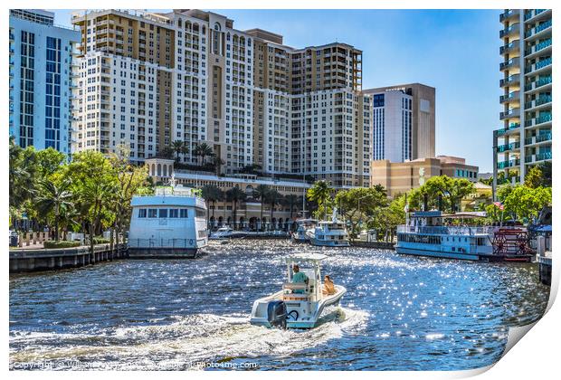 Boats Buildings Canal Fort Lauderdale Florida Print by William Perry
