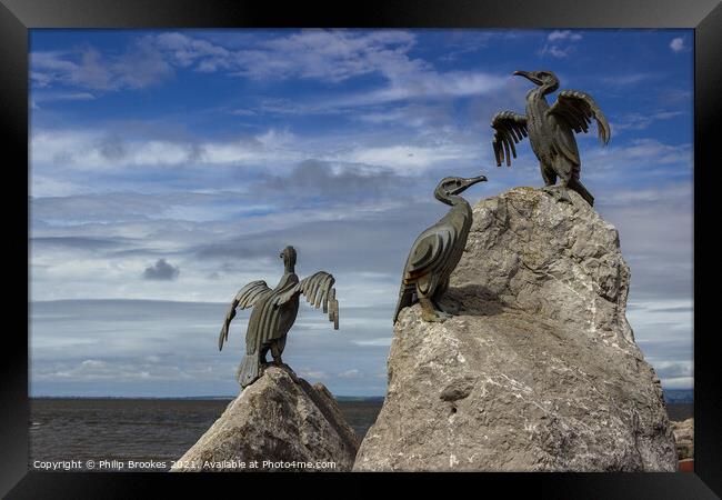 Cormorant sculptures, Morecambe Stone Jetty Framed Print by Philip Brookes