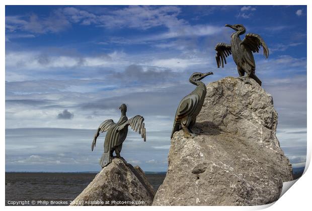 Cormorant sculptures, Morecambe Stone Jetty Print by Philip Brookes