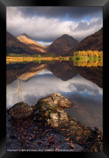 Glen Etive Lochnan nam Urr in Autumn Scotland Framed Print by Barbara Jones