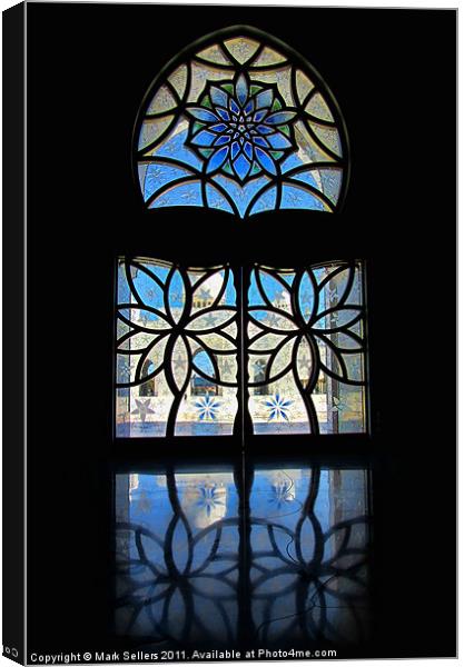 Sheikh Zayed Grand Mosque Foyer Window black Canvas Print by Mark Sellers
