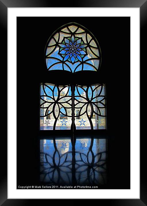 Sheikh Zayed Grand Mosque Foyer Window black Framed Mounted Print by Mark Sellers