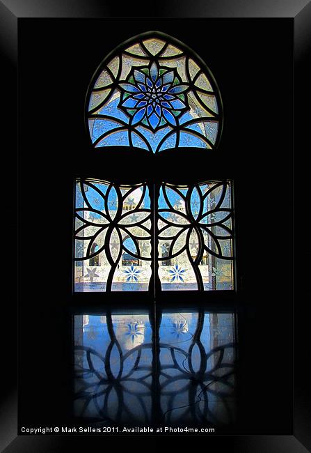 Sheikh Zayed Grand Mosque Foyer Window black Framed Print by Mark Sellers