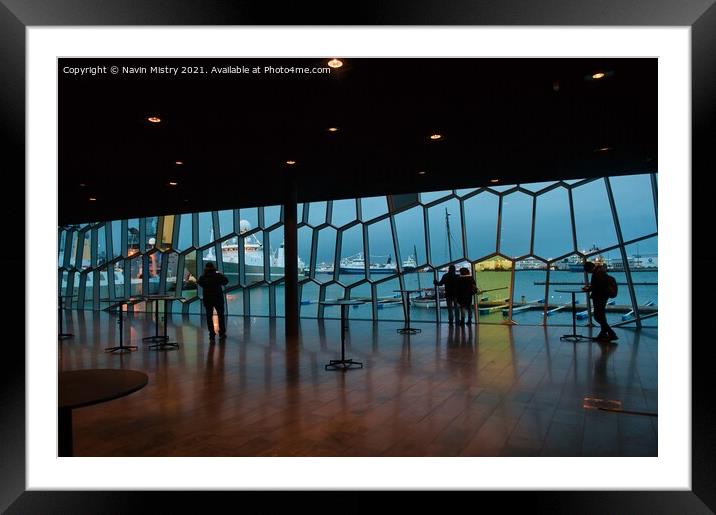 A view from the interior of the Harpa Concert hall, Reykjavik, Iceland  Framed Mounted Print by Navin Mistry