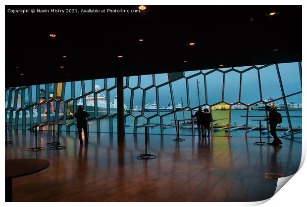 A view from the interior of the Harpa Concert hall, Reykjavik, Iceland  Print by Navin Mistry