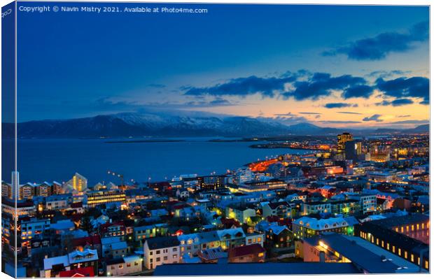 Reykjavik, Iceland seen at sunrise in the winter Canvas Print by Navin Mistry