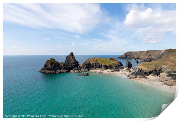 Kynance Cove on a stunning sunny day. Print by Tim Woolcock