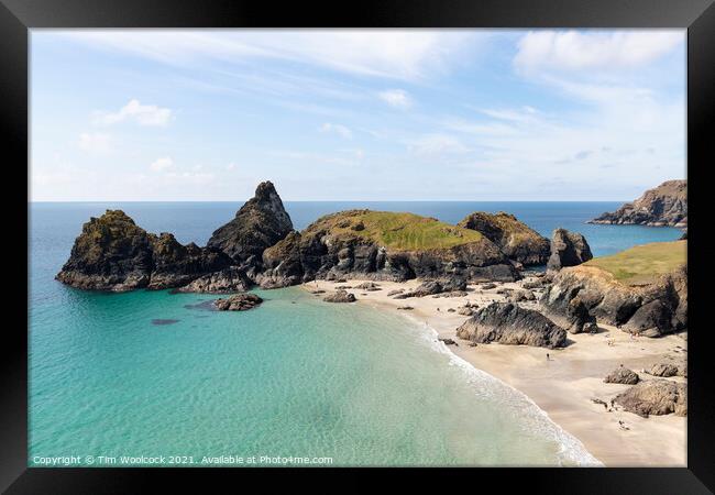 Kynance Cove on a stunning sunny day. Framed Print by Tim Woolcock