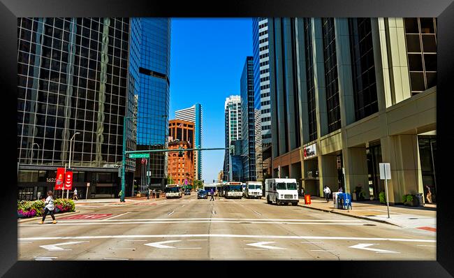 A view of a busy street in Denver. Framed Print by Mikhail Pogosov