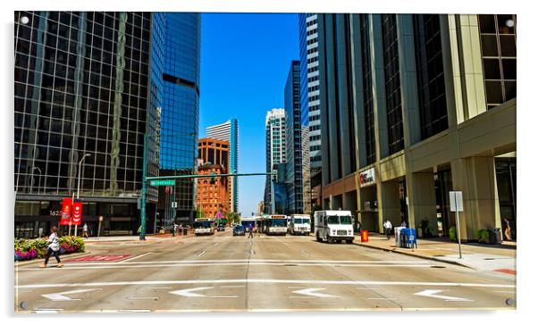 A view of a busy street in Denver. Acrylic by Mikhail Pogosov