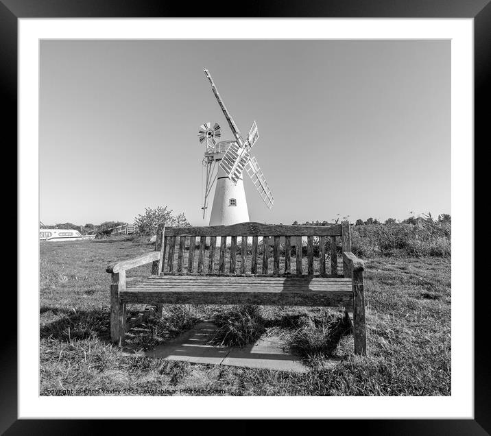 Bench on the River Thurne Framed Mounted Print by Chris Yaxley