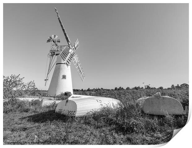 Thurne Mill and boats Print by Chris Yaxley
