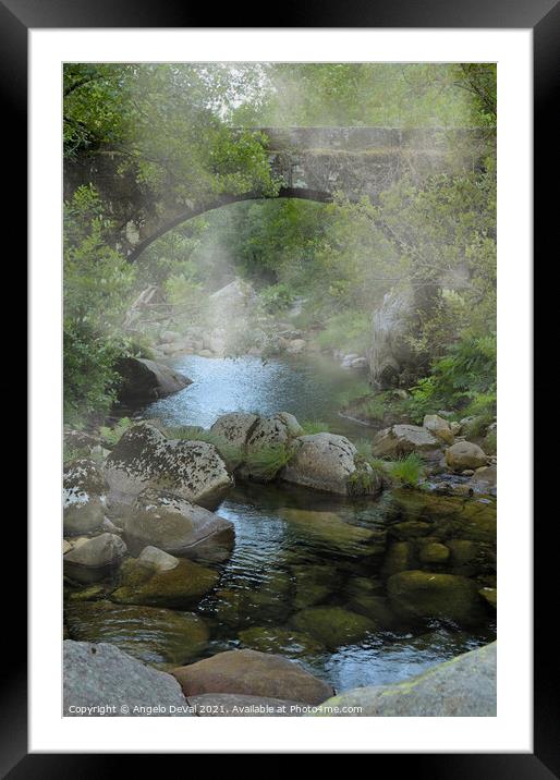 Ancient bridge and fog in Carvalhais Framed Mounted Print by Angelo DeVal