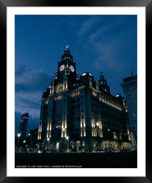 Liverpool's Liver Building at Dusk Framed Mounted Print by Liam Neon