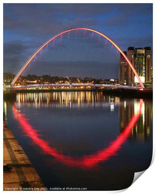  the Millennium Bridge and Newcastle Quayside Print by Sandra Day