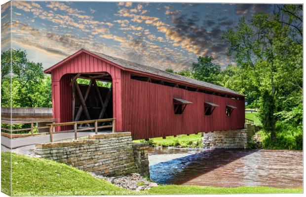 Old Red Covered Bridge Over Muddy River Canvas Print by Darryl Brooks