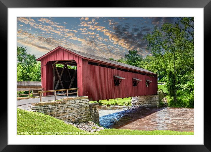 Old Red Covered Bridge Over Muddy River Framed Mounted Print by Darryl Brooks