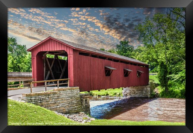 Old Red Covered Bridge Over Muddy River Framed Print by Darryl Brooks