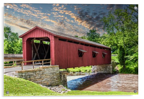 Old Red Covered Bridge Over Muddy River Acrylic by Darryl Brooks
