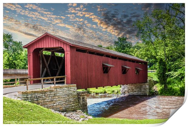 Old Red Covered Bridge Over Muddy River Print by Darryl Brooks