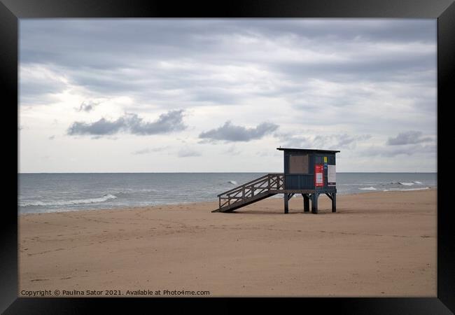 Lifeguard tower at the beach. Wladyslawowo, Poland Framed Print by Paulina Sator
