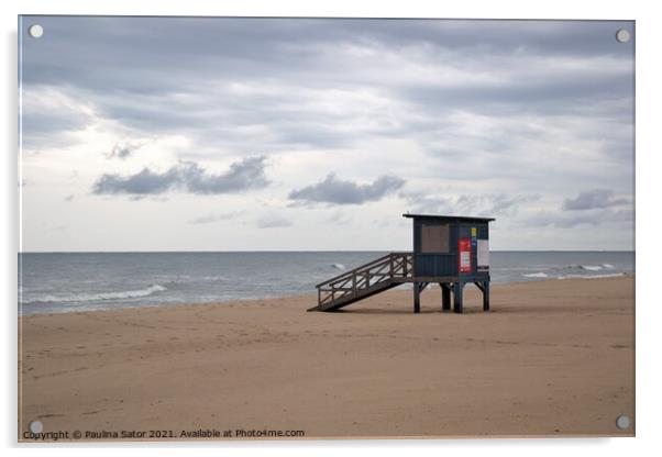 Lifeguard tower at the beach. Wladyslawowo, Poland Acrylic by Paulina Sator